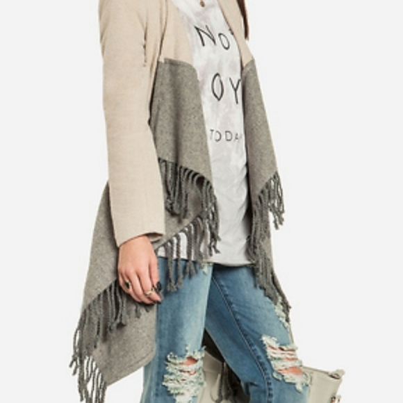 BB Dakota cardigan coat womens small wool blend colorblock fringe - Picture 2 of 5